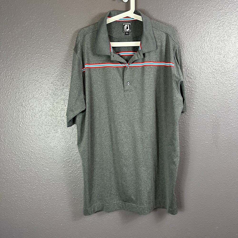 Footjoy Golf Polo Shirt Men’s 2XL Gray athletic fit  Chest Stripes Patriotic